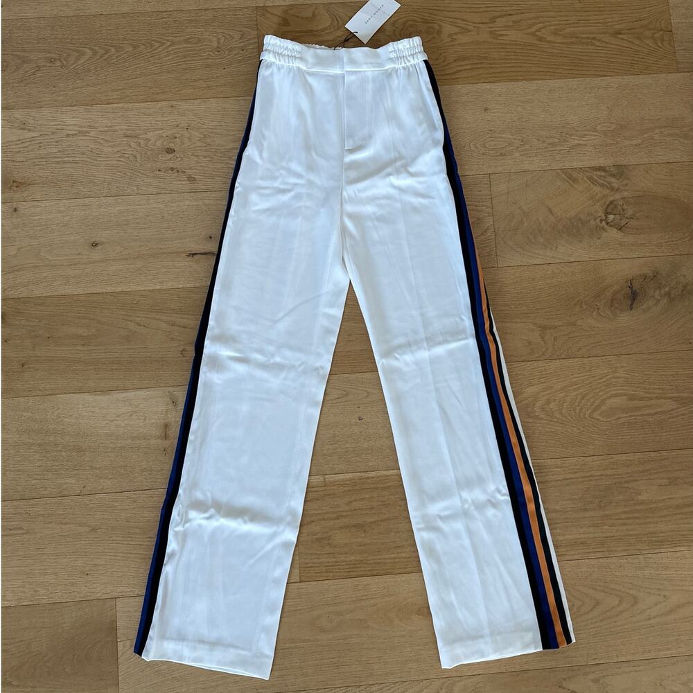 Zara - Straight Leg Pants with Side Stripes in White Blue & Yellow